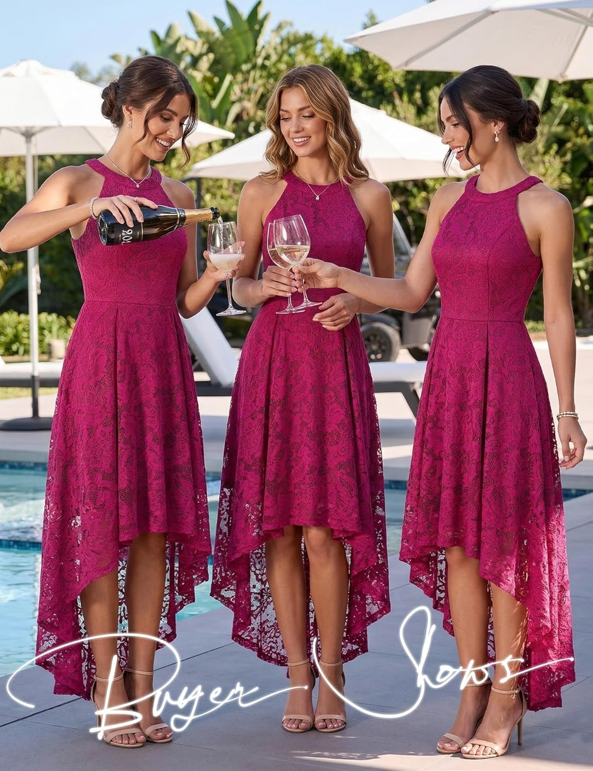 Women Halter Lace Wedding Guest Dress Hi-Lo Cocktail Party Bridesmaid Formal Dresses