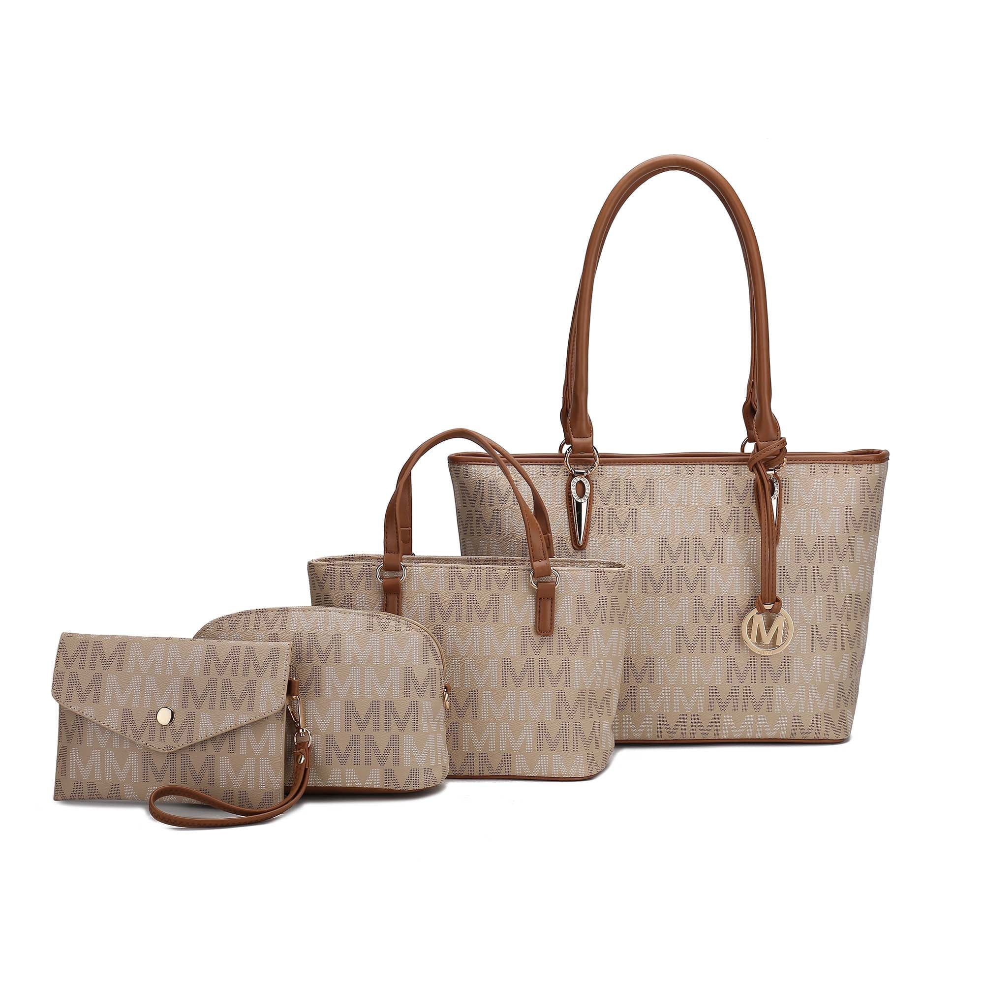 Havenly Women'S Tote Bag, Wristlet Pouch Purse, Vegan Leather Handbag 4Pcs Set by Mia K - Fuchsia