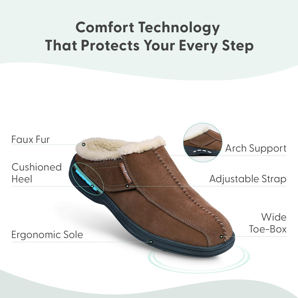 Men'S Orthopedic Asheville Adjustable Faux Fur Lined Slipper