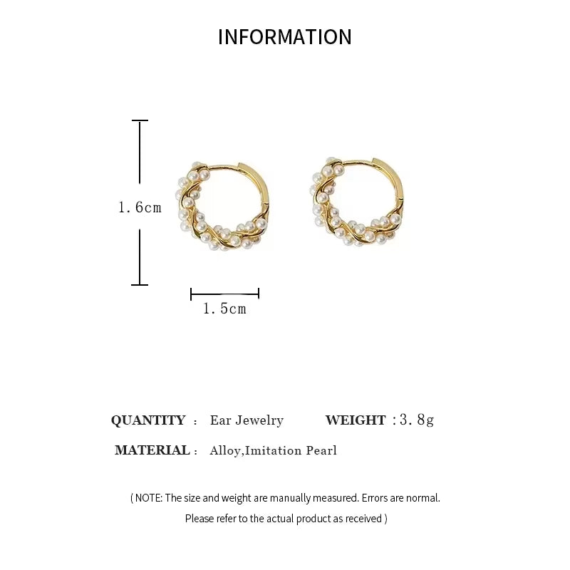 French Imitation Pearl Circel Earring Small round Hoop Earrings for Women New Design Texture Earrings Jewelry Elegant Gift K-