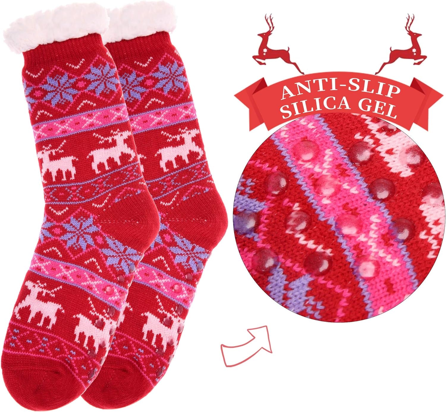 Fuzzy Slipper Socks for Women with Grips Cozy Soft Winter Non Slip Warm Socks