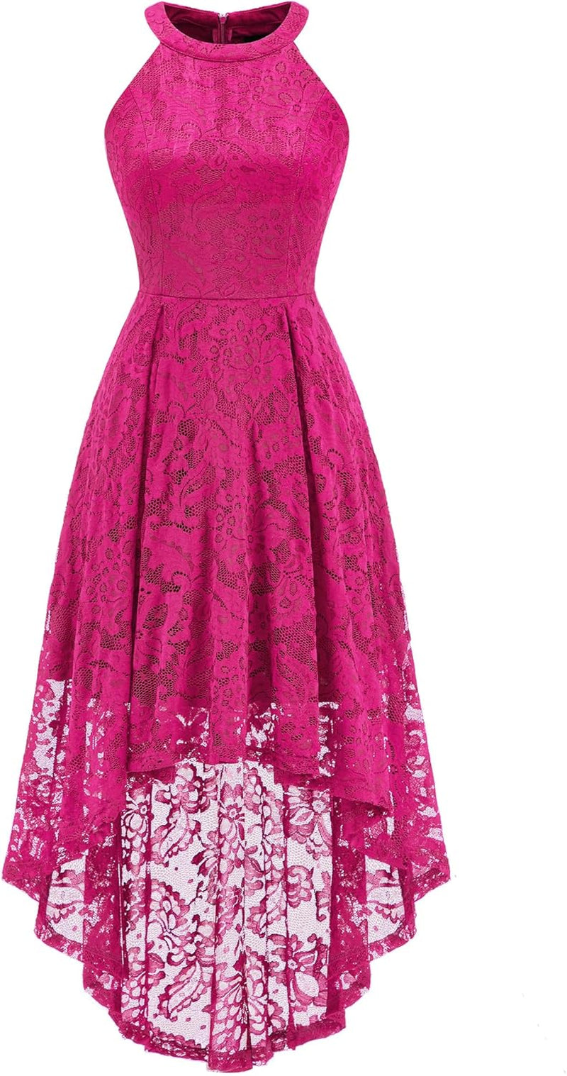 Women Halter Lace Wedding Guest Dress Hi-Lo Cocktail Party Bridesmaid Formal Dresses