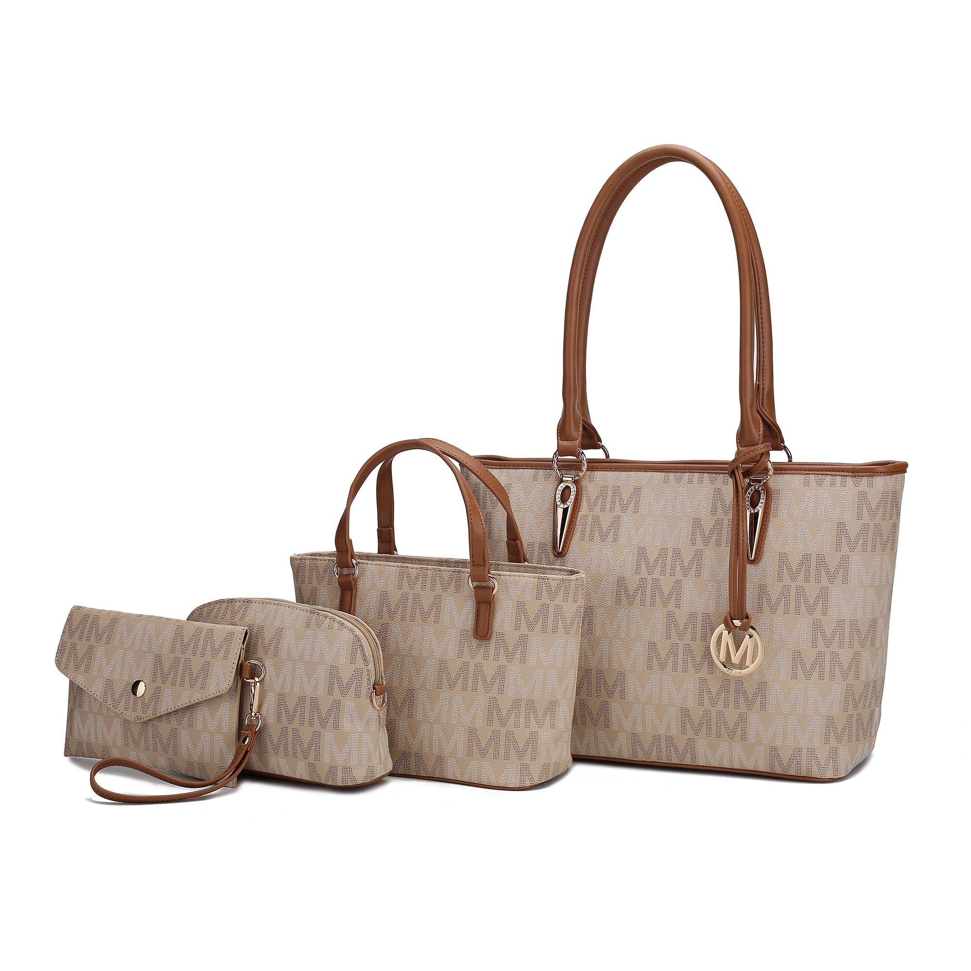 Havenly Women'S Tote Bag, Wristlet Pouch Purse, Vegan Leather Handbag 4Pcs Set by Mia K - Fuchsia