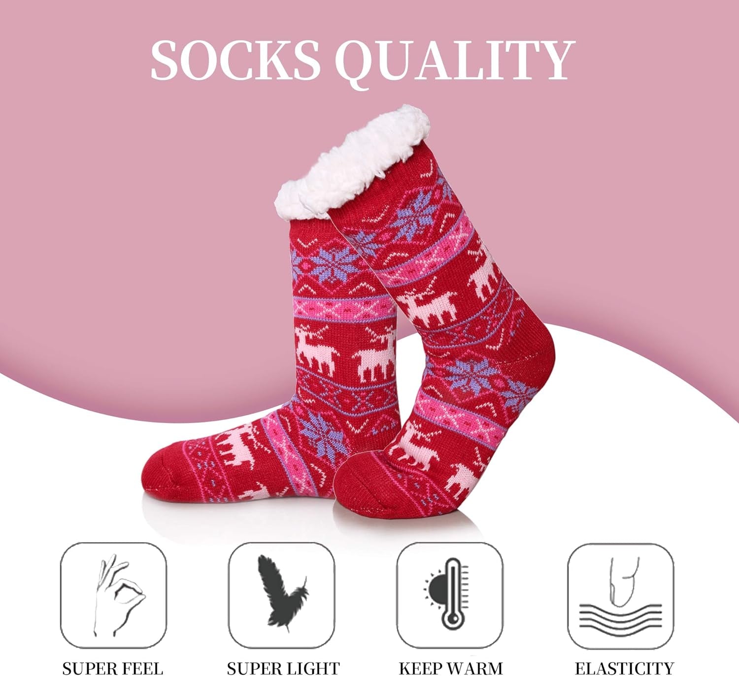 Fuzzy Slipper Socks for Women with Grips Cozy Soft Winter Non Slip Warm Socks