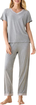 Women'S V-Neck Sleepwear Short Sleeves Top with Pants Pajama Set