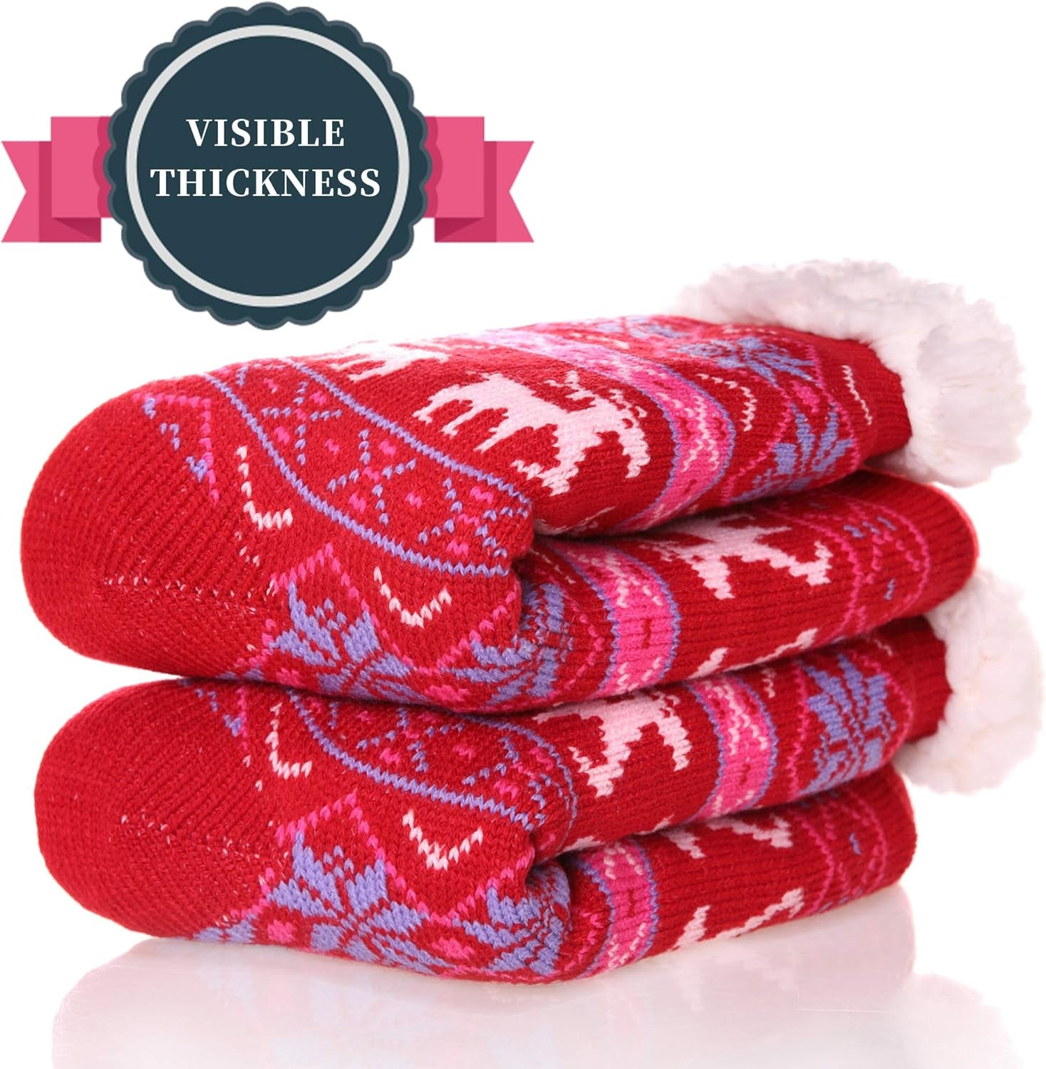 Fuzzy Slipper Socks for Women with Grips Cozy Soft Winter Non Slip Warm Socks
